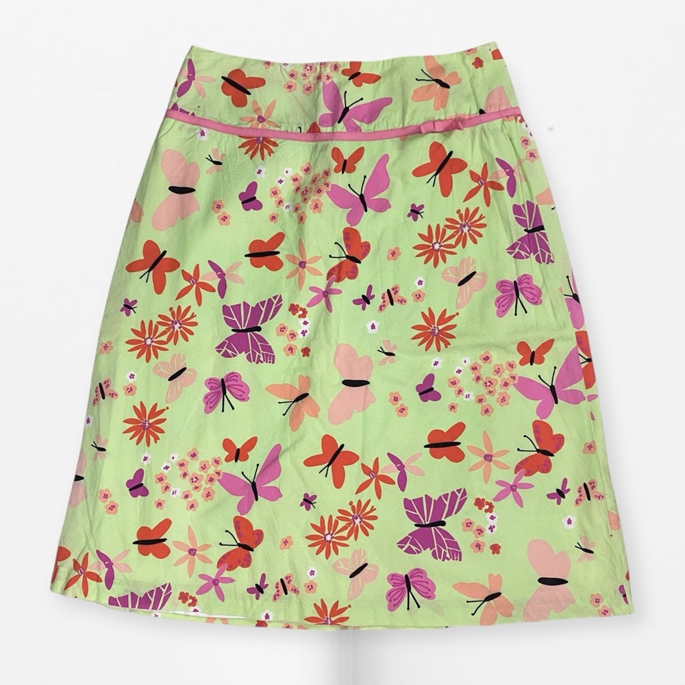 Lilly Pulitzer Green flower butterfly pattern A-Line in vibrant floral skirt 2